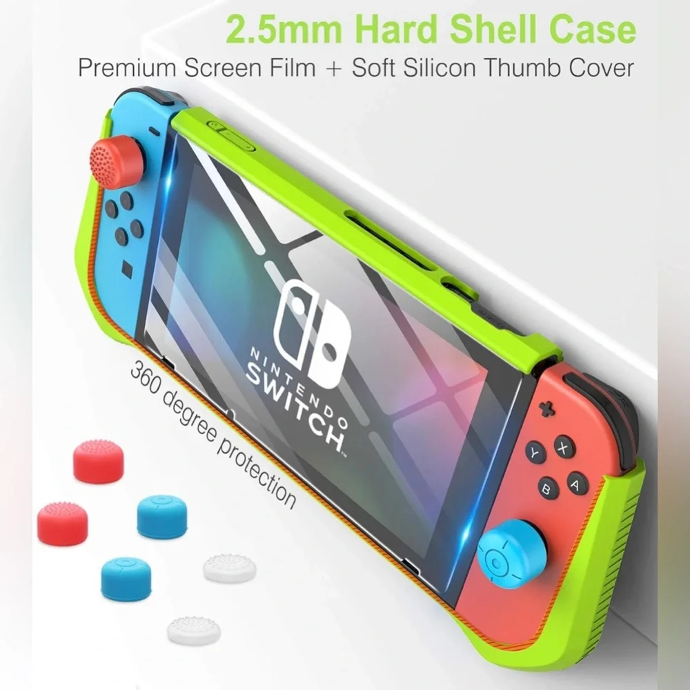 Nintendo Switch Grip Case + Tempered Screen Protector & Soft Silicon Thumb Cover